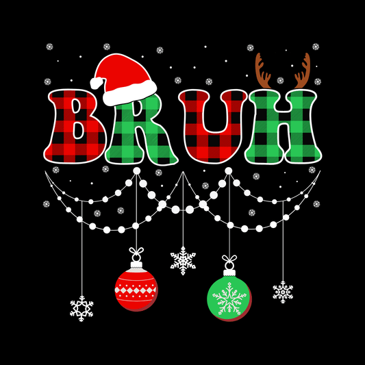 Bruh Christmas Plaid Graphic Tee for Winter - InkDura