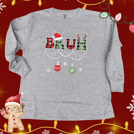 Bruh Christmas Plaid Graphic Tee for Winter - InkDura