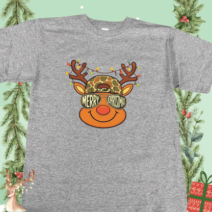 Christmas Camo Deer T-Shirt for Rustic Holiday Style - InkDura