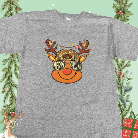 Christmas Camo Deer T-Shirt for Rustic Holiday Style - InkDura