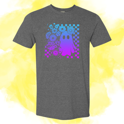 Colorful Spooky Ghost Tee Blue and Purple - InkDura