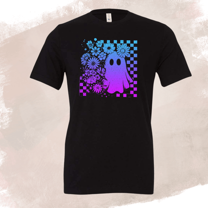Colorful Spooky Ghost Tee Blue and Purple - InkDura
