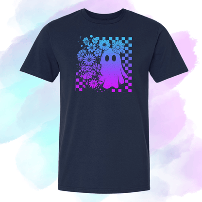 Colorful Spooky Ghost Tee Blue and Purple - InkDura