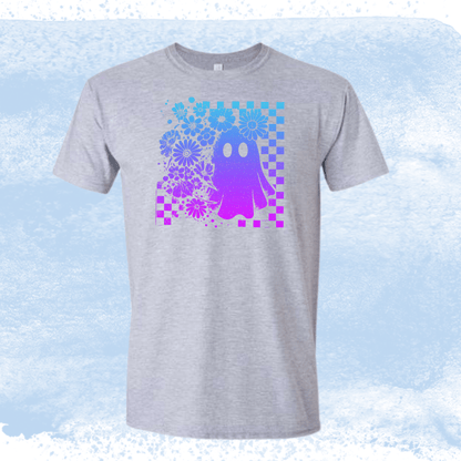 Colorful Spooky Ghost Tee Blue and Purple - InkDura