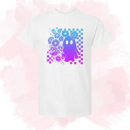 Colorful Spooky Ghost Tee Blue and Purple - InkDura