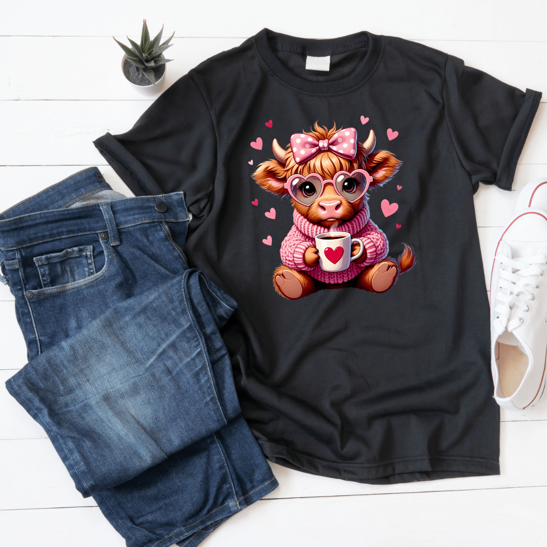 Cow Valentine Shirt – Caffeinated Cutie Coffee Tee - InkDura