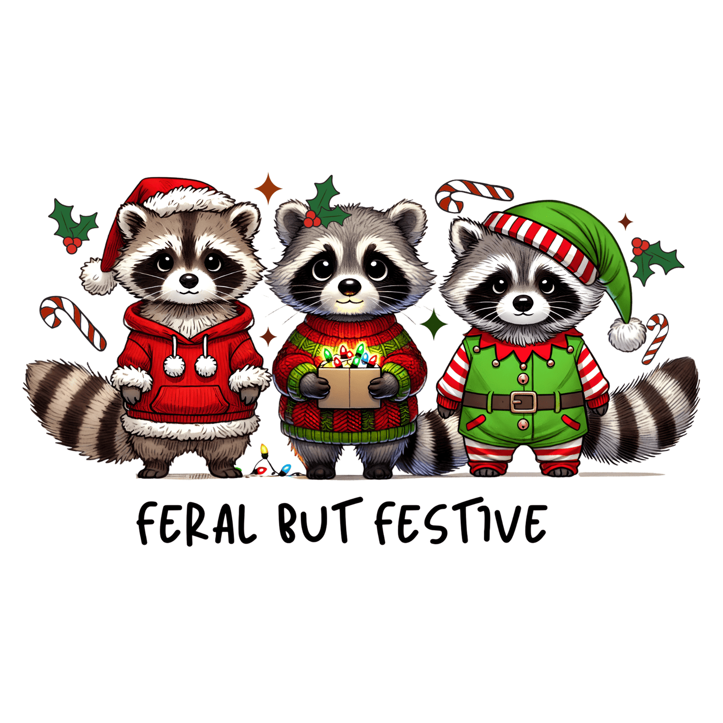 Feral Festive Raccoon Holiday Apparel for Christmas Lovers - InkDura