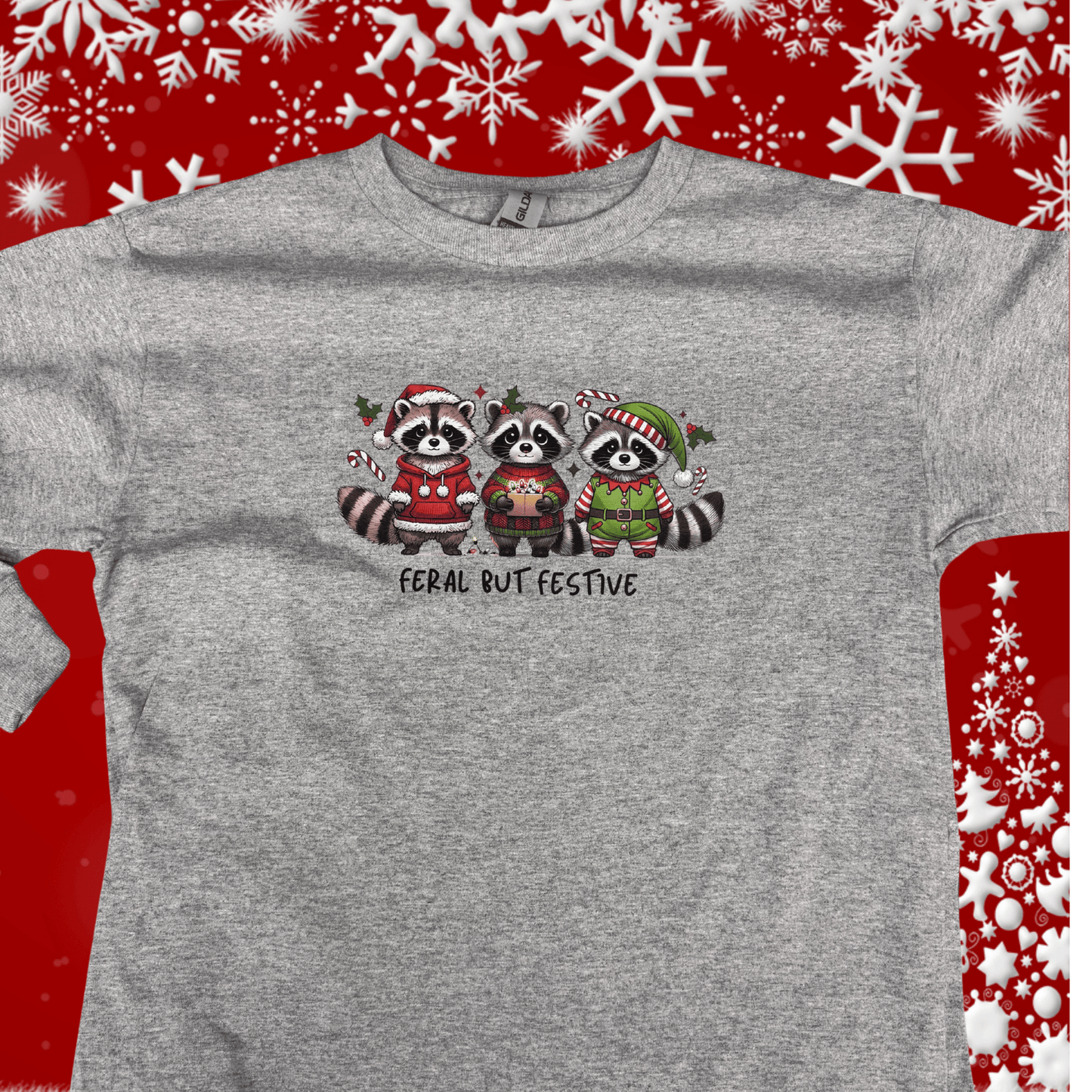 Feral Festive Raccoon Holiday Apparel for Christmas Lovers - InkDura