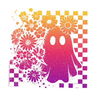 Floral Ghost Checkered Tee Pink and Orange - InkDura