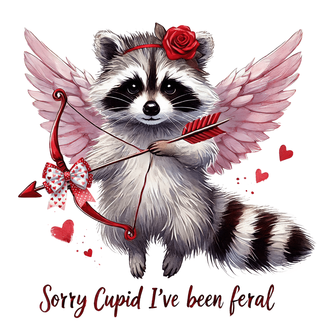 Funny Valentine - Raccoon Cupid Sorry I'm Feral Tee - InkDura