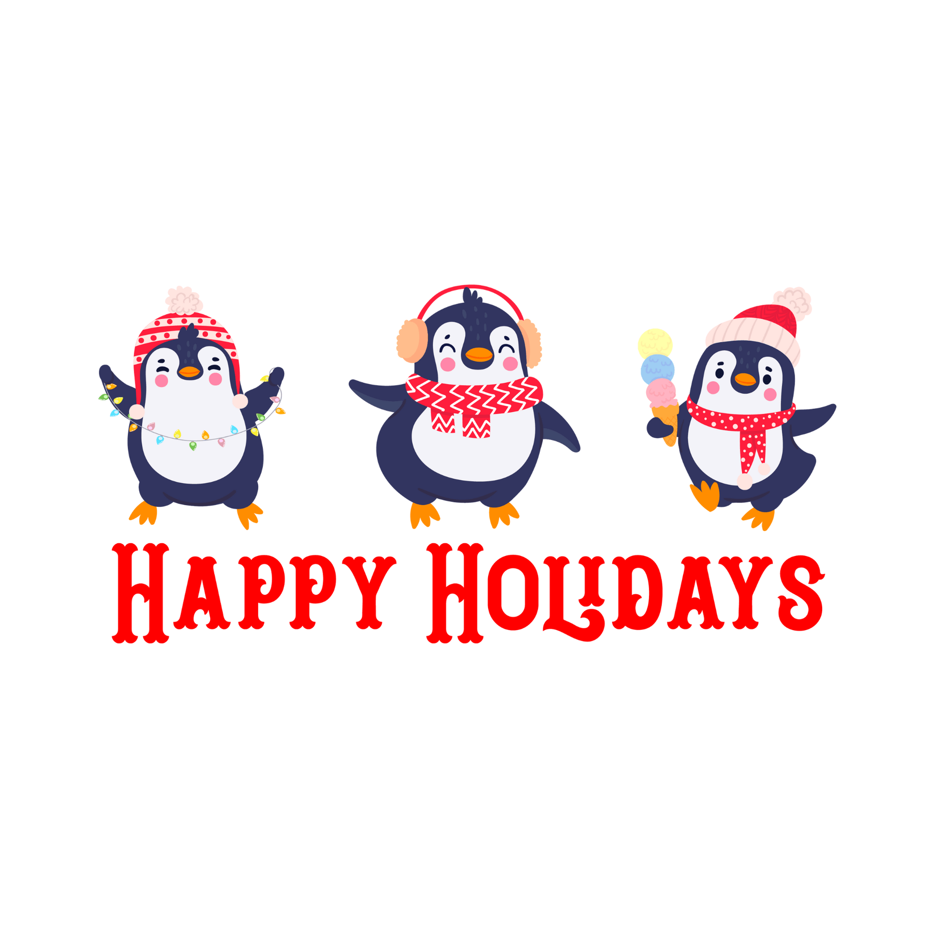 Happy Holidays Winter Penguins DTF Transfer - InkDura