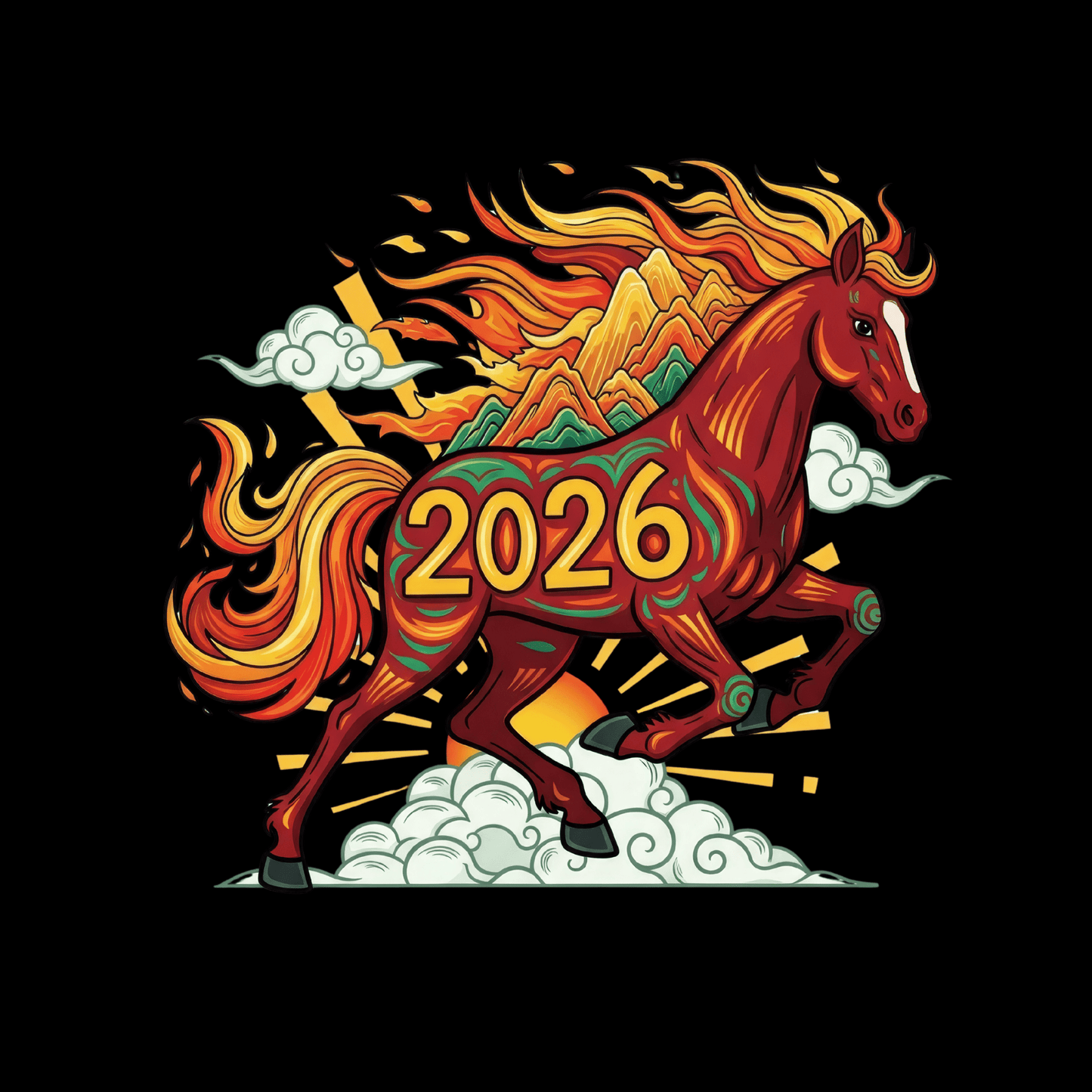 Lunar New Year Fire Cloud Horse Transfer - InkDura