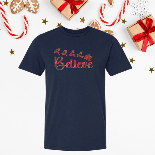 Santa Sleigh Believe Graphic Tee - InkDura